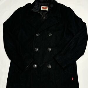 Levi's Men's Wool Pea Coat Black Double Breasted Size XL